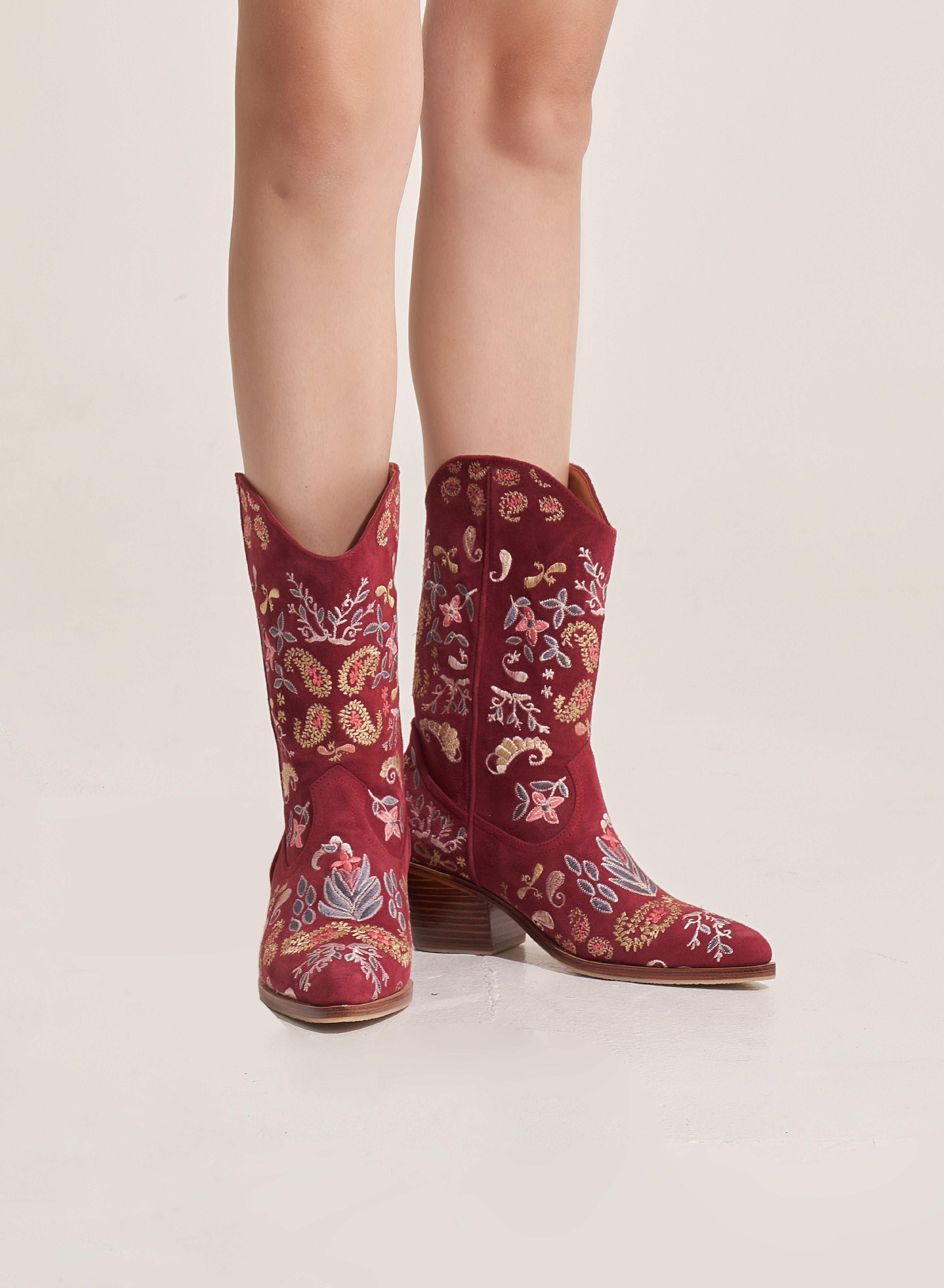Yash Ankle Cowboy Boots Maroon