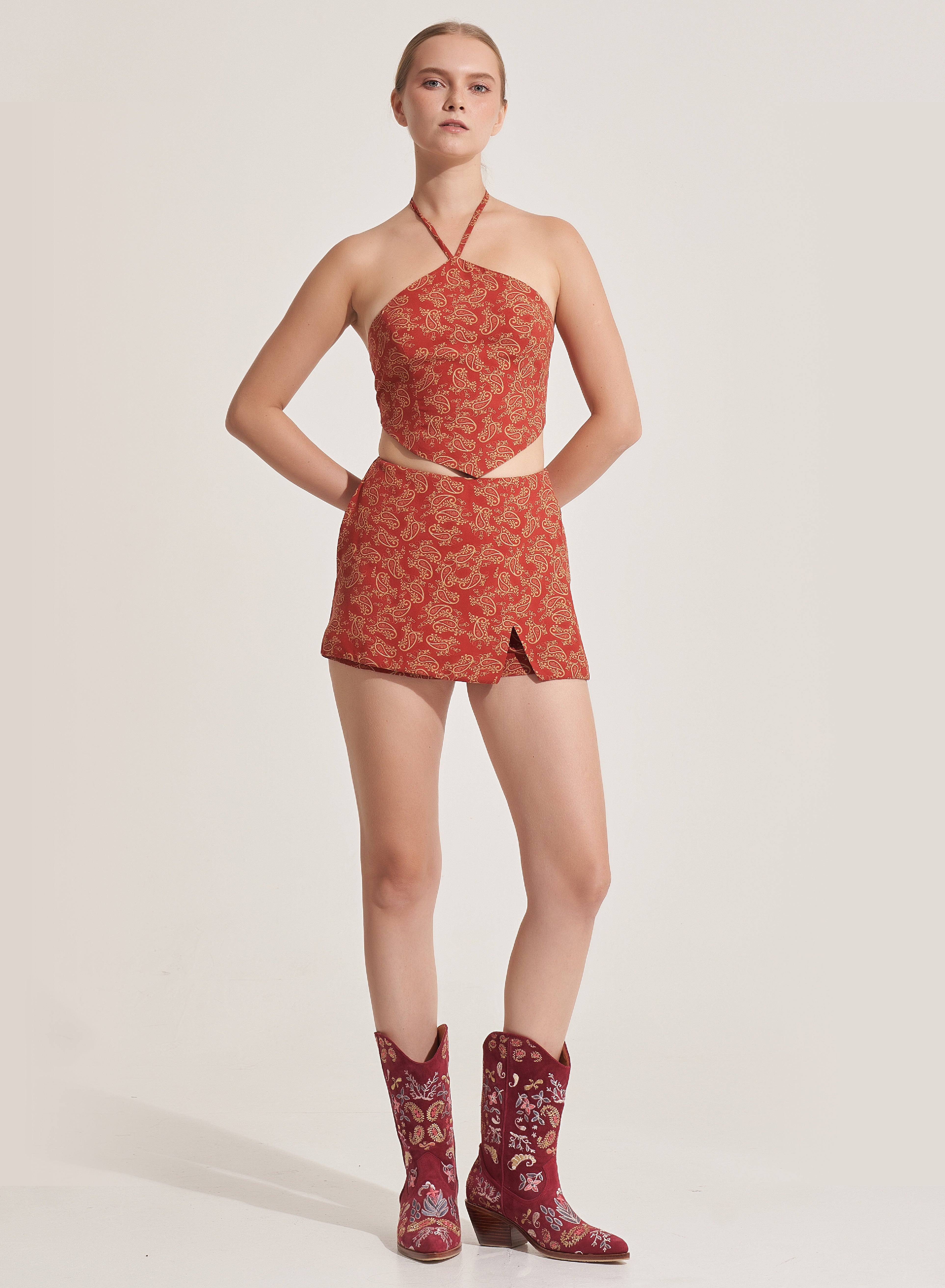 Yash Ankle Cowboy Boots Maroon