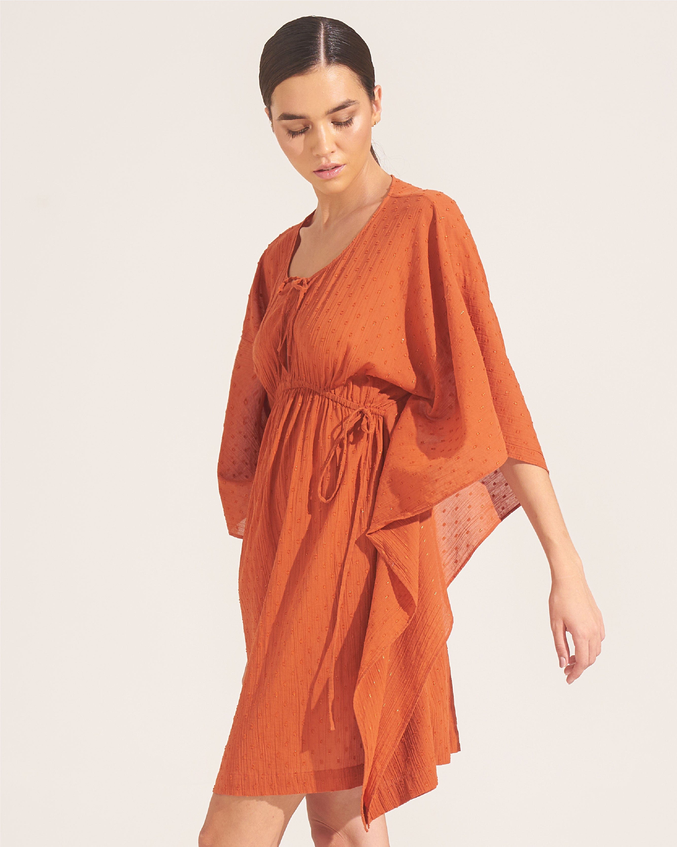 Morrato Bali Mini Dress Insha Kaftan Burnt Ochre